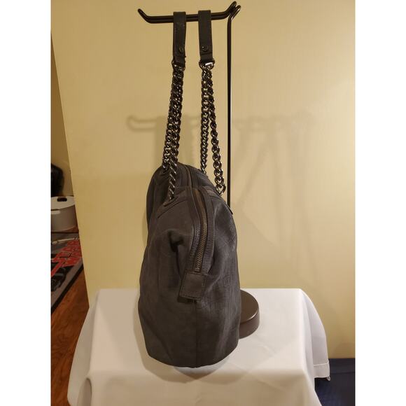 Tory Burch MCGRAW SUEDE CHAIN-SHOULDER SLOUCHY TOTE- Gray Large Zip Top - Picture 6 of 11